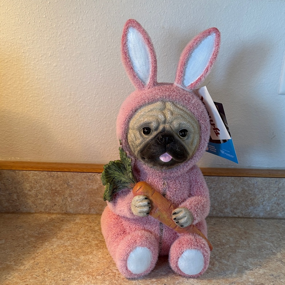 Adorable Pink Bunny Pug Figurine